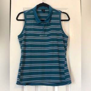 Oakley Stripped Sleeveless Polo Button Up Top